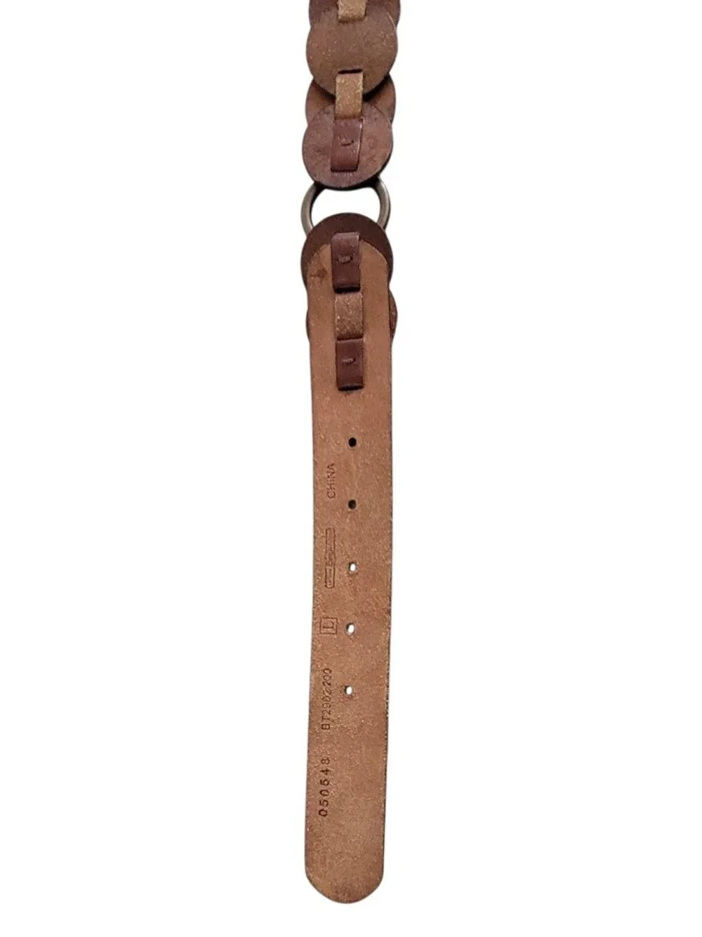 Vintage Fossil Genuine Leather Linked Disc Belt Brown 90s Y2K Boho Western